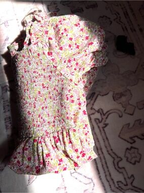Floral Smocked Peplum Top - Pink & Green Print